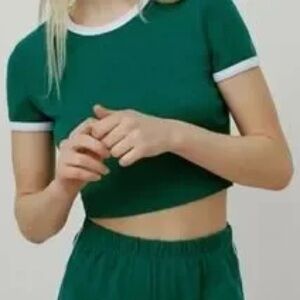 ZARA Retro Sporty Green Ringer Women's Crop Top
